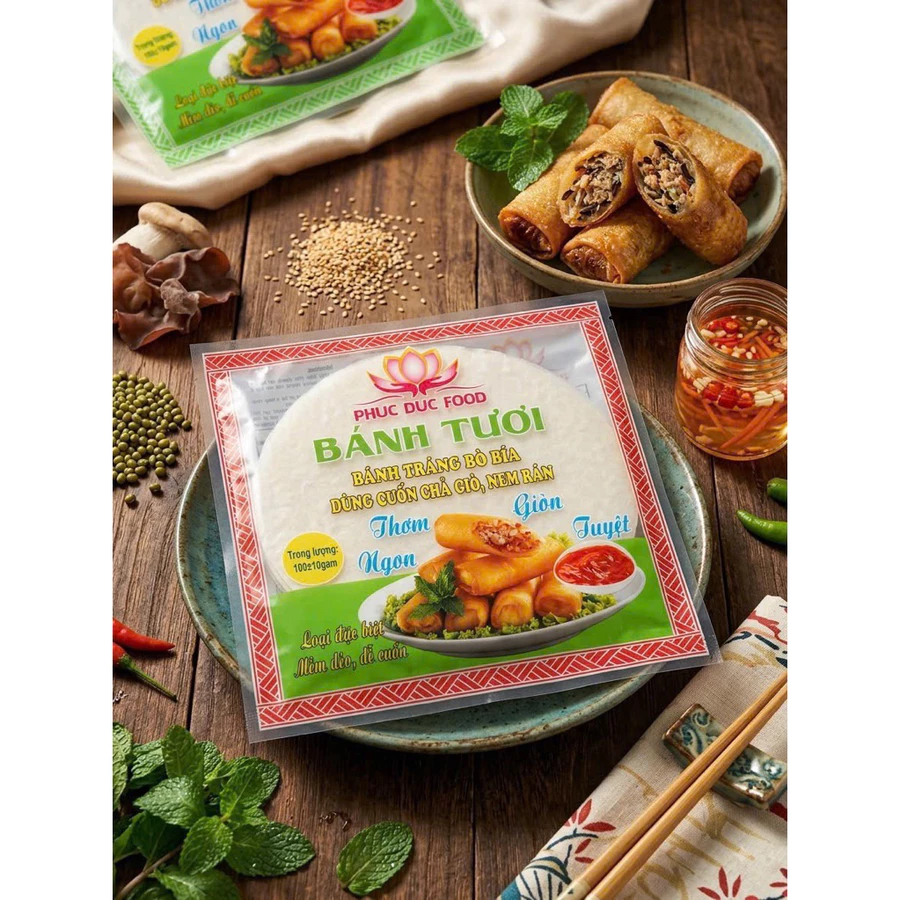 Bánh Tráng Bò Bía Tươi Phúc Đức Food 70g 20 Lá 17cm Cuốn Chả Giò Nem Rán