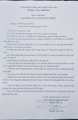 CHỨNG NHẬN AN TOÀN VỆ SINH THỰC PHẨM